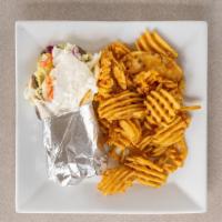 Sliced Beef Gyro Platter · Served with chopped lettuce, tomato, onions and tzatziki sauce. Wrapped in pita bread, with ...