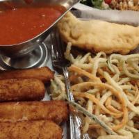 Italian Street Food  (Serves 2) · Serves 2. Mini Panzerotti, Potato Croquette, Panelle, Fried Eggplant,
served with ricotta & ...