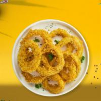 Onion Crunch · (Vegetarian) Sliced onions dipped in a light batter and fried until crispy and golden brown.