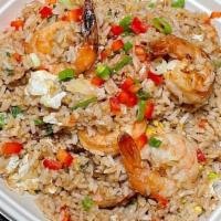 Chaufa De Shrimp · It’s a Peruvian’s version of the Chinese fried rice which consists of rice, scallions, ginge...