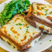 Croque Monsieur · Jambon de Paris and gruyere on toasted brioche, topped with mornay sauce