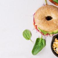 Everything Bagel With Cream Cheese · Fresh homemade everything bagel smothered with cream cheese.