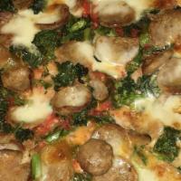 The Hangover Pizza · Sweet fennel sausage, broccoli rabe, tomato sauce, taleggio cheese, basil, Pecorino and extr...