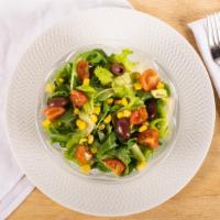 Mixed Salad · Vegan. Green salad, cherry tomato, olives, corn.