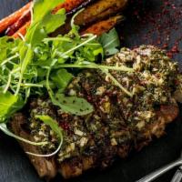 Grilled Skirt Steak · Chimichurri, Wood Roasted Carrots, Arugula