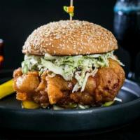 Fried Chicken Sandwich* · Chicken Breast, Sweet & Sour Hot Sauce, Shredded Cabbage, B&B Pickles,. Kewpie Mayo, “Big Ma...