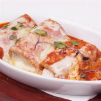 Eggplant Rollatine (2) App · Pan-fried eggplant rolled with creamy imported ricotta & mozzarella.
