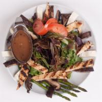 Portobello Salad · Grilled chicken, mesclun mix, portobello, tomatoes, fresh mozzarella, asparagus, caramelized...