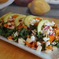 Kale Apple Sweet Potato · Salad say's it all with feta cheese and balsamic dressing.