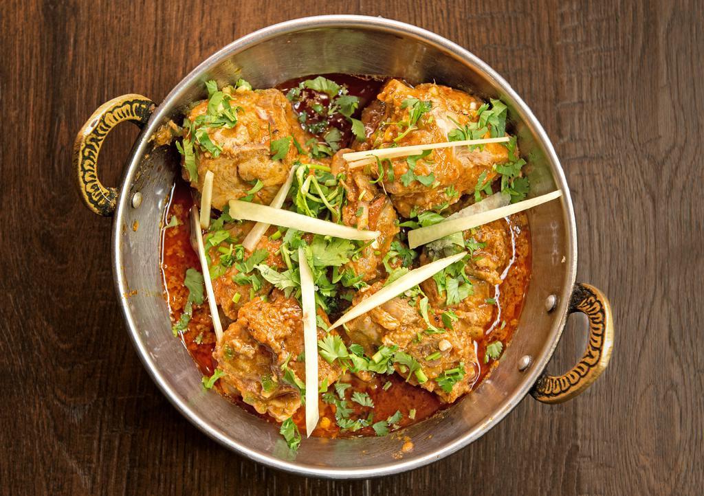 Chicken Kadahi (Boneless) · Serves two-three people. Boneless delicious chicken prepared with special spices and herbs. Made fresh mild or spicy.