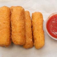 Mozzarella Sticks · Crispy golden creamy mozzarella sticks served with marinara dipping sauce.