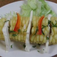 Choclo Con Queso · Peruvian Corn with Cheese on top