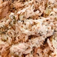 Poached Salmon Salad · With dill, celery and a drop of mayo.