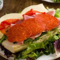 Italian Supreme Cold Sandwich · Cappicola ham, Genoa salami, prosciutto, pepperoni, Provolone cheese, roasted pepper, lettuc...
