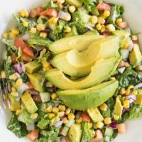 5 Towns Salad · Diced corn, red onions, tomatoes, cucumber, avocado, and hearts of romaine with a creamy pes...