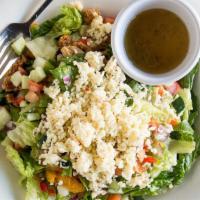 Pepper Jack Salad · Diced tomatoes, cucumber, red onion, granola, peppers, baby carrots, mandarin orange, and he...