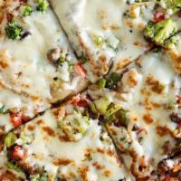 Vegetable Pizza · Savory pie with a dough base topped with sauce and cheese.
