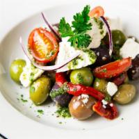Feta, Olives And Peppers Salad · FETA e PEPERONI	
Feta, Olives, Peppers, Cucumber, Tomatoes,Arugula
