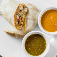 Pronto Pollo Burrito · Grilled chicken topped with sour cream, salsa, cheese, and spanish rice wrapped in a warm to...