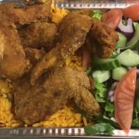 4 Chicken Wings With Rice And Salad · 4 pieces.