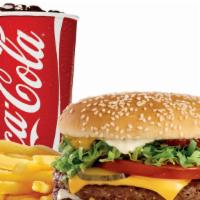 Hamburger Combo · Served with French fries and a can of soda.