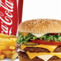 Triple Bacon Cheeseburger Combo · American cheese. Turkey Bacon. Served with french fries and a can of soda.. Served with fren...