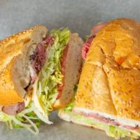Homemade Roast Beef And Pepper Jack Special Hoagie · Lettuce, tomato, onion, and horseradish mayonnaise.