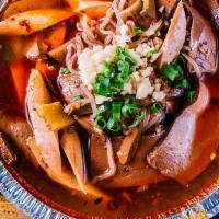 Duck Blood In Chilly Sauce / 锡纸鸭血旺 · Duck blood, hot dogs, konjac, bean sprout / 鸭血, 王中王, 魔芋丝, 黄豆芽.