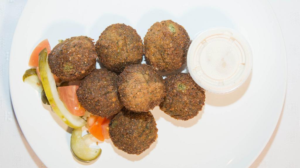 Falafel · Fried balls of mashed chickpeas with spice.