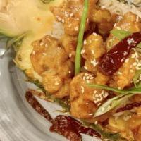 Sticky Pineapple Chicken Bowl · Jasmine rice/sweet & spicy sauce/crispy chicken/Thai chili peppers/sesame seeds/scallion...
