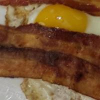 2 Eggs · Any style. With bacon, ham or sausage, turkey bacon or turkey sausage, canadian bacon with e...