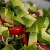 Avocado Salad · Avocado, mesclun greens, oranges, red onions, cherry tomatoes, lemon vinaigrette.
