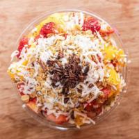 Acai Almond Butter Bowl · Popular item. Organic acai blended with banana, topped with strawberry, banana, mango, organ...