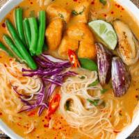 Signature Curry Laska Soup · Fragrant, fully flavored, and mildly spicy. Spicy coconut curry broth made with choice of no...