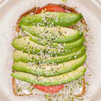 Avocado Toast · vegan scallion cashew cream cheese on multigrain toast with sliced avocado, cherry tomatoes,...