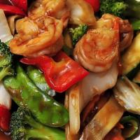 Shrimp With Chinese Vegetable · Served with white rice.