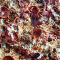 Meat Wagon (Large) · Meatballs, pepperoni, sausage, ham, bacon, mozzarella and pecorino romano