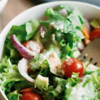 House Salad · Romaine Lettuce, tomatoes, Olives and cucumbers.