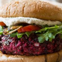 Beet Burger Specialty · Vegetarian. 10 oz. beet burger, tomato, romaine hearts, onions, feta cheese, roasted pepper ...