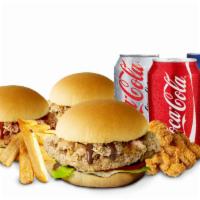 Sandwich Lovers Meal · 3 Chicken Sandwiches, 10 Pieces Popcorn Chicken, French Fries, 3 Can Drinks.