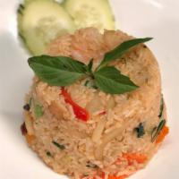 Basil Fried Rice (Spicy) · Fried rice with egg, onion, bell pepper, carrots, basil and chili. Spicy.