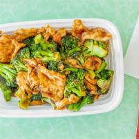 Chicken Broccoli (Large) · Served with white rice.