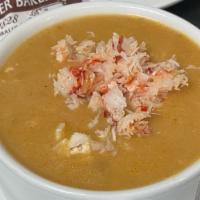 Lobster Bisque · Creamy and smooth with a hint of sherry wine, loaded with lobster.