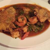 Creole Shrimp · Sautéed shrimp simmered in Creole sauce. (red sauce with onions and bell peppers) served wit...