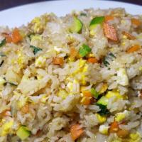 야채볶음밥 / Vegetable Fried Rice · Stir-fried rice with eggs and vegetables. Served with kimchi (4 oz).