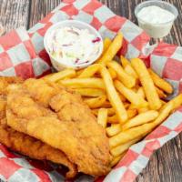 Fish Dinner · 3 pieces fish with French fries and coleslaw.