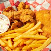 Jumbo Shrimp & Fish Dinner · 4 Pieces of Jumbo shrimp with 2 Pieces of Fish, French Fries and Coleslaw.