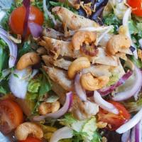 Grilled Chicken Salad · Grilled marinated chicken, cashew nut, red onion, tomato, scallion, rice powder, fried shall...