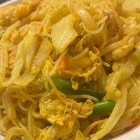*Singapore Rice Noodle · Spicy. Egg, Chicken and shrimp with mixed vegetable lightly curried.