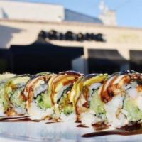 Crazy Dragon Roll · California roll wrapped with eel ond avocado.